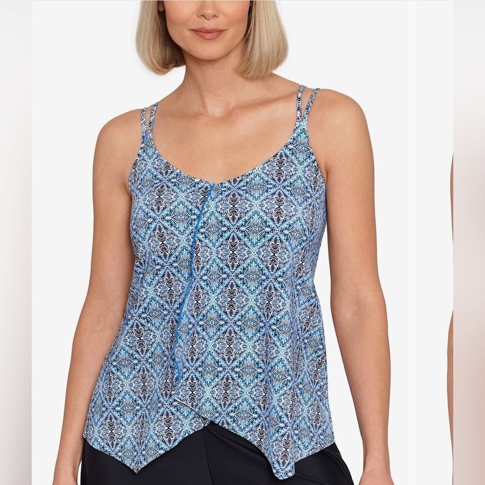 Swim Solutions Women's Handkerchief-Hem Tankini Top, Size 18